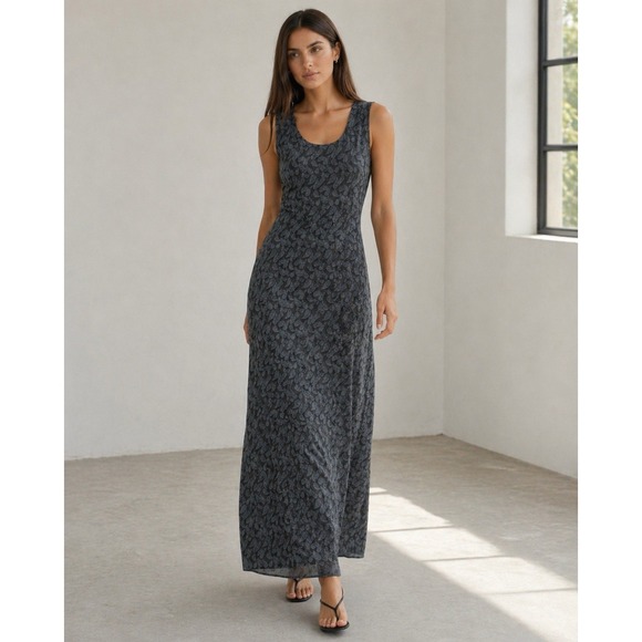 Banana Republic Dresses & Skirts - Banana Republic Sz 8 Gray 100% Silk‎ Leaf Maxi Sheath Dress Sleeveless Back Slit